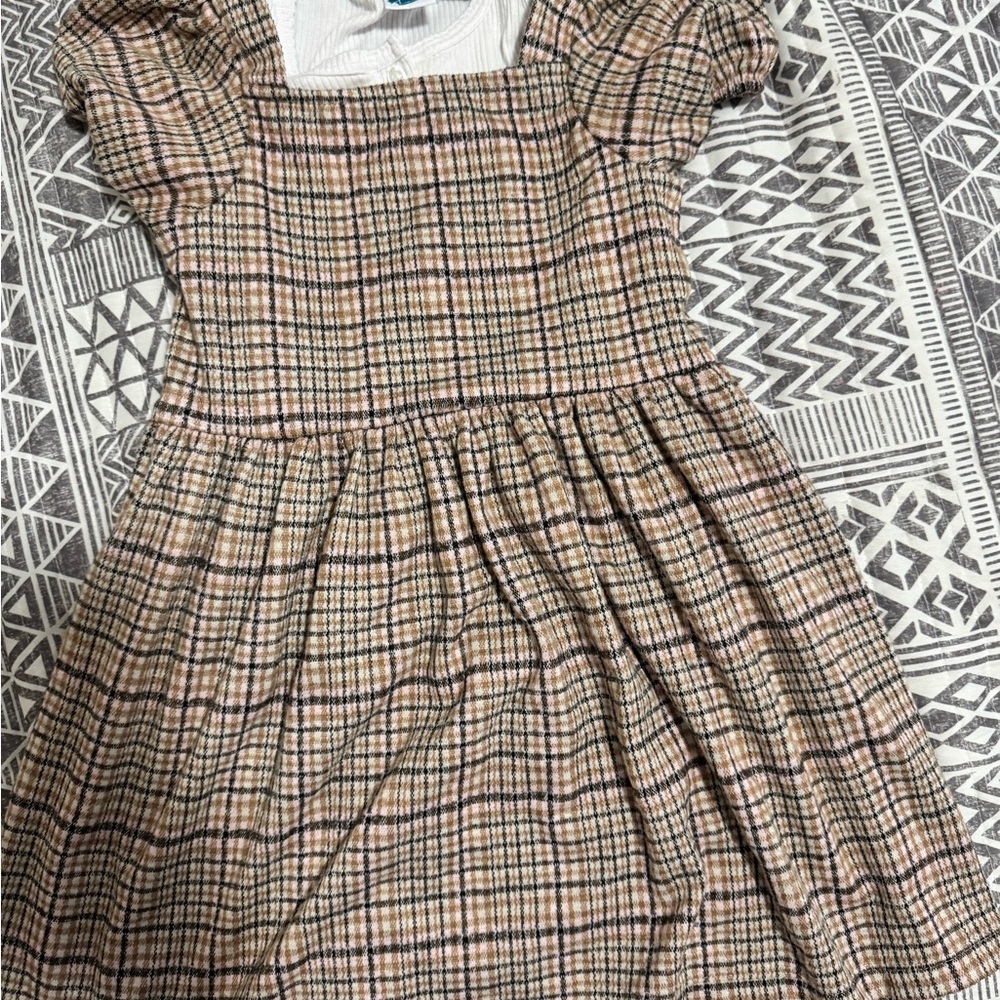 Plaid Kids Dress in Brown and Black